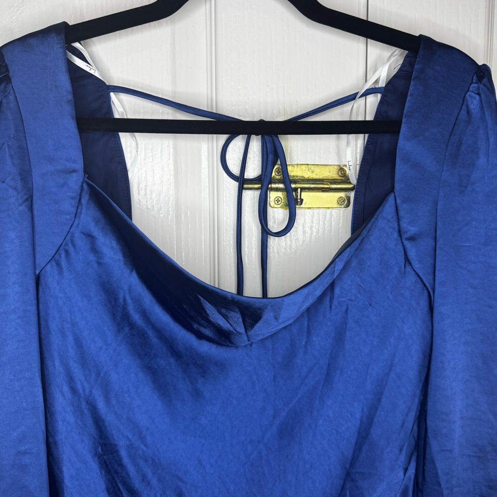 Lulus Dark Blue Satin Open Back Dress - Picture 7 of 7